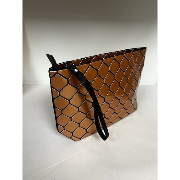 Emilio Pepe Geometric Clutch Purse Metallic Rusty Gold Wristlet Bag New - Picture 3 of 16